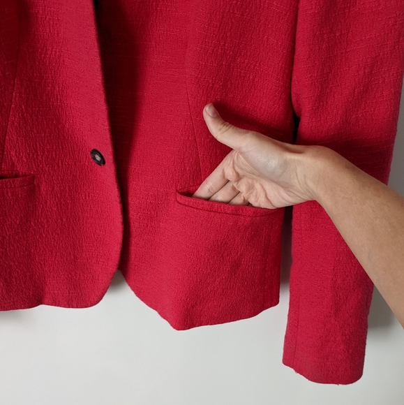 LOFT Raspberry Pink Red Textured Collarless Long Sleeve Blazer Jacket Size 6 - Picture 11 of 11